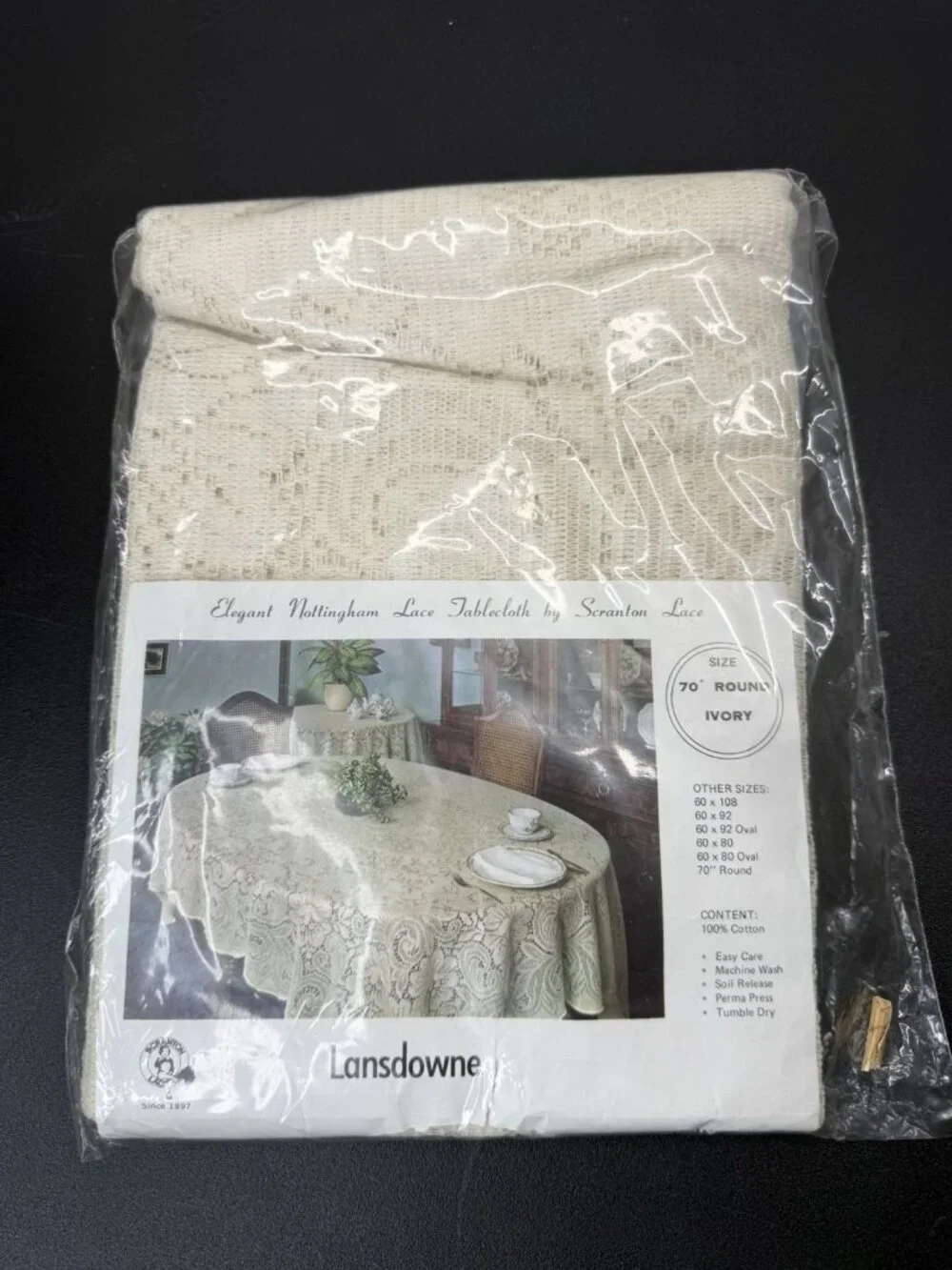 Nottingham Lace Tablecloth By Scranton 70”  Round Ivory Table Cover 70 Inch Vtg